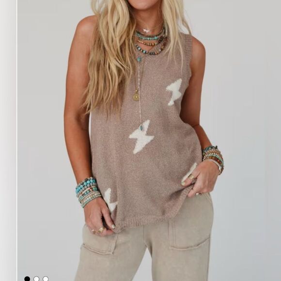 Easel Lightening Bolt Sleeveless Sweater in Mushroom Size S & M NWT - Picture 1 of 5
